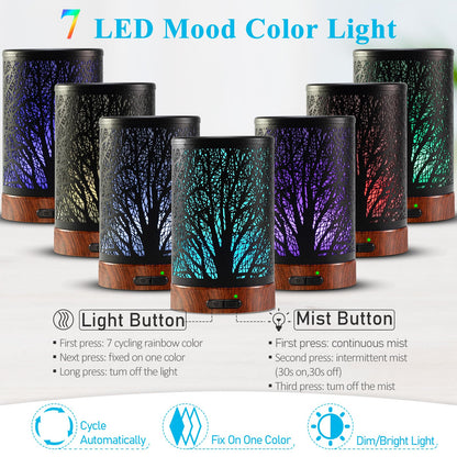 Essential Oil Diffuser 150ML – Ultrasonic Metal Diffuser with Auto Shut-Off and 7-Color LED Lights