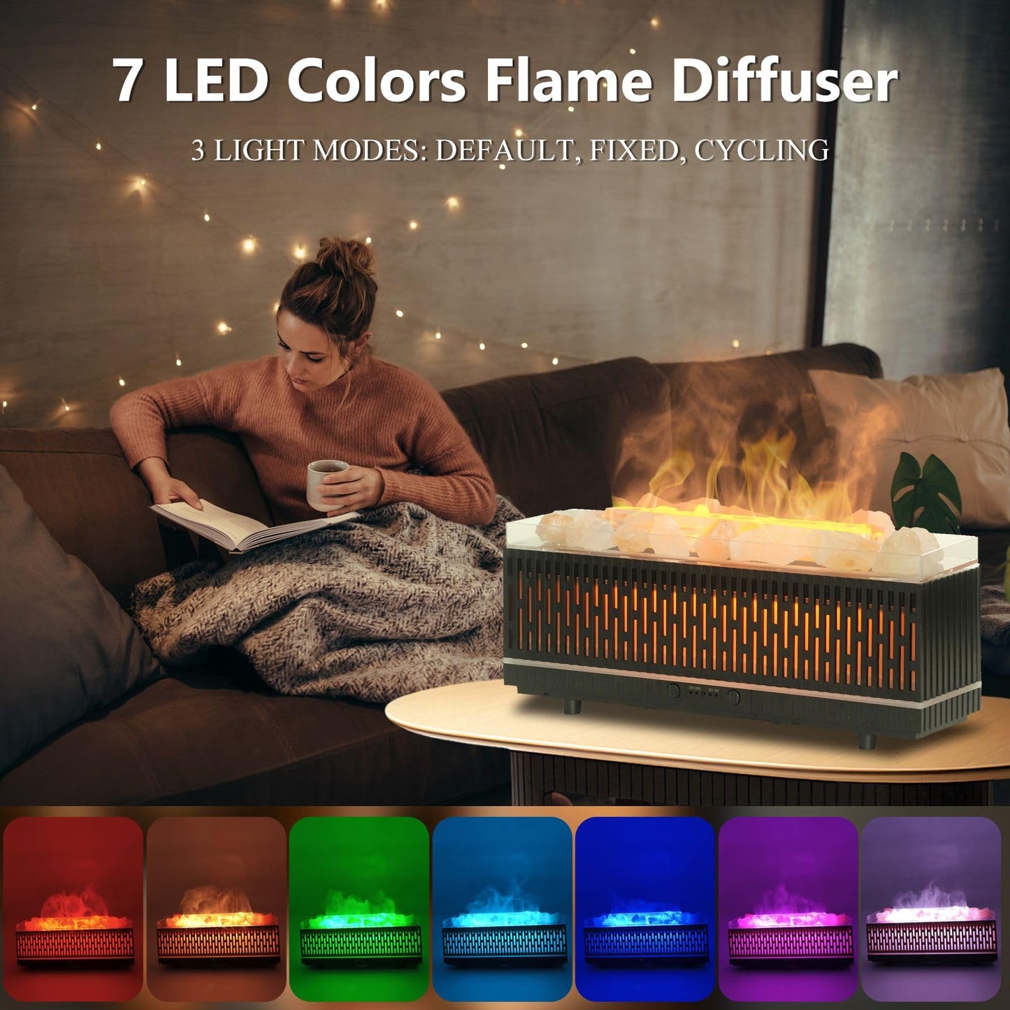 Essential Oil Diffuser 200ML with Himalayan Salt Lamp – 7 LED Colors, Auto Off