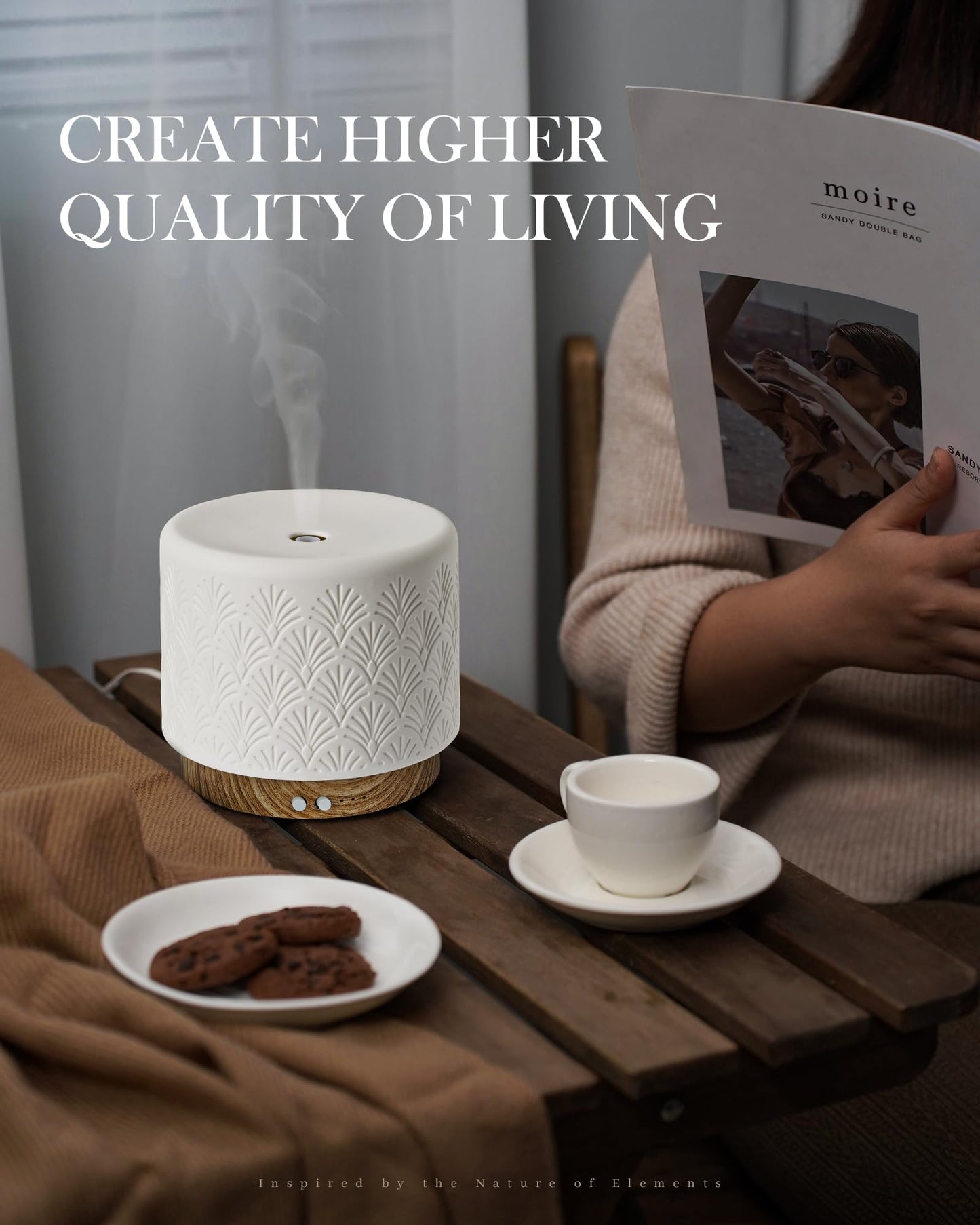 Essential Oil Diffuser 280ml | Ceramic Ultrasonic Diffuser with Auto Shut-Off for Home & Spa