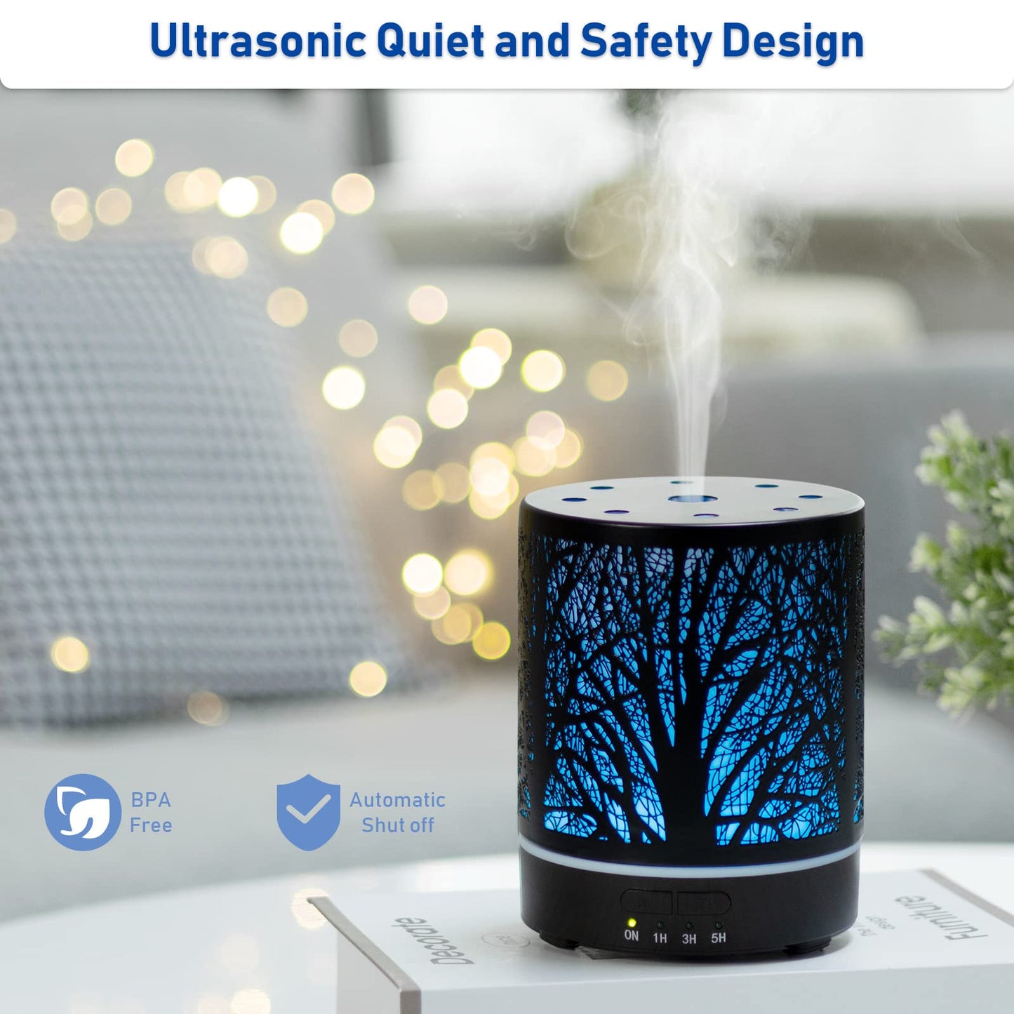 Essential Oil Diffuser 300ml – Ultrasonic Metal Diffuser with 4 Timers & 7-Color Night Light