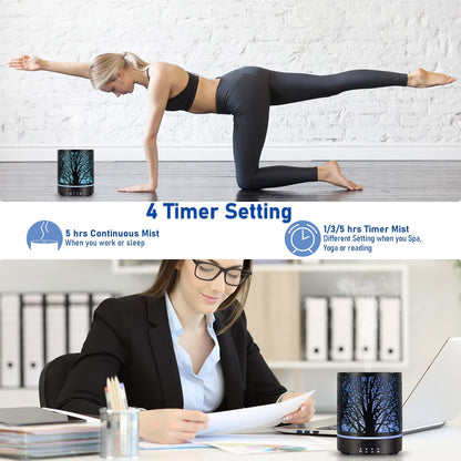 Essential Oil Diffuser 300ml – Ultrasonic Metal Diffuser with 4 Timers & 7-Color Night Light