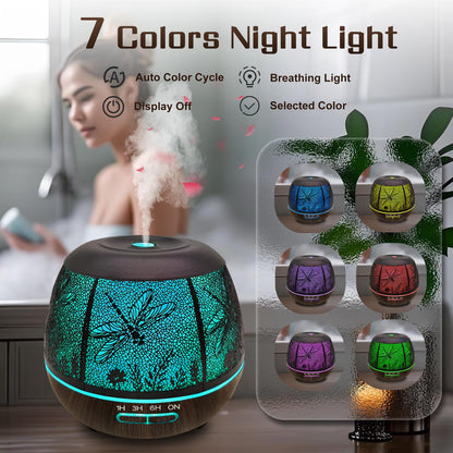 Essential Oil Diffuser 400ml for Bedroom - Remote, Auto Off, 7 Color Lights