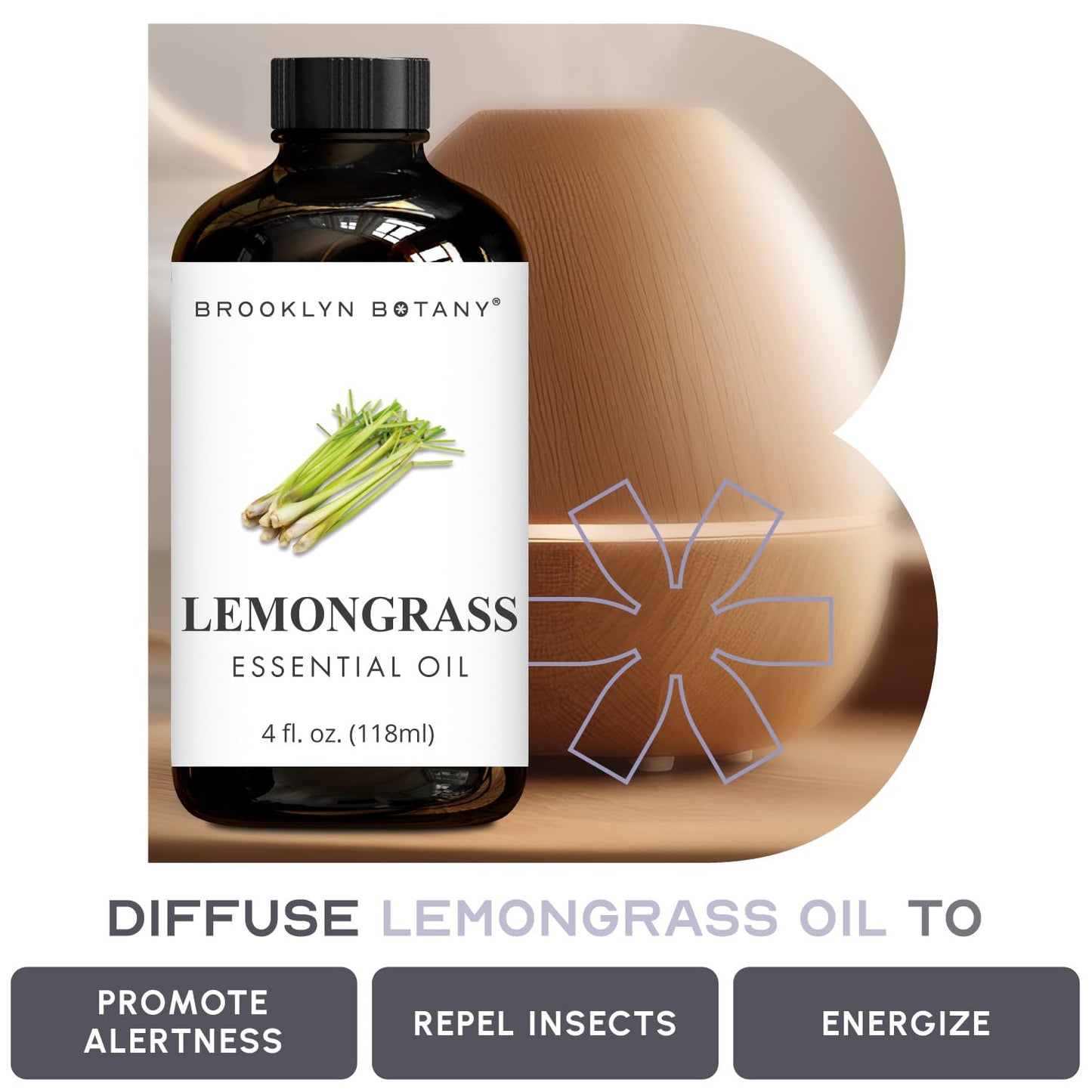 Brooklyn Botany Lemongrass Essential Oil - 4 oz | Pure & Natural, Premium Grade
