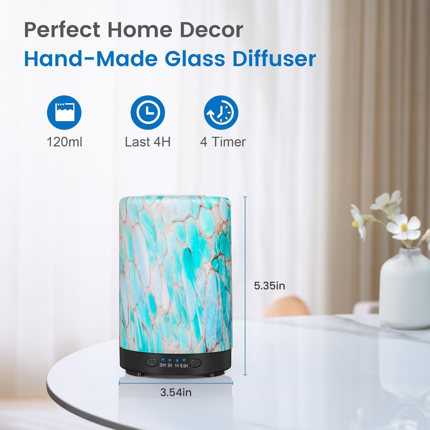 Essential Oil Diffuser 120 ml Glass Aromatherapy with 7 Color Lights & Auto Shut-Off