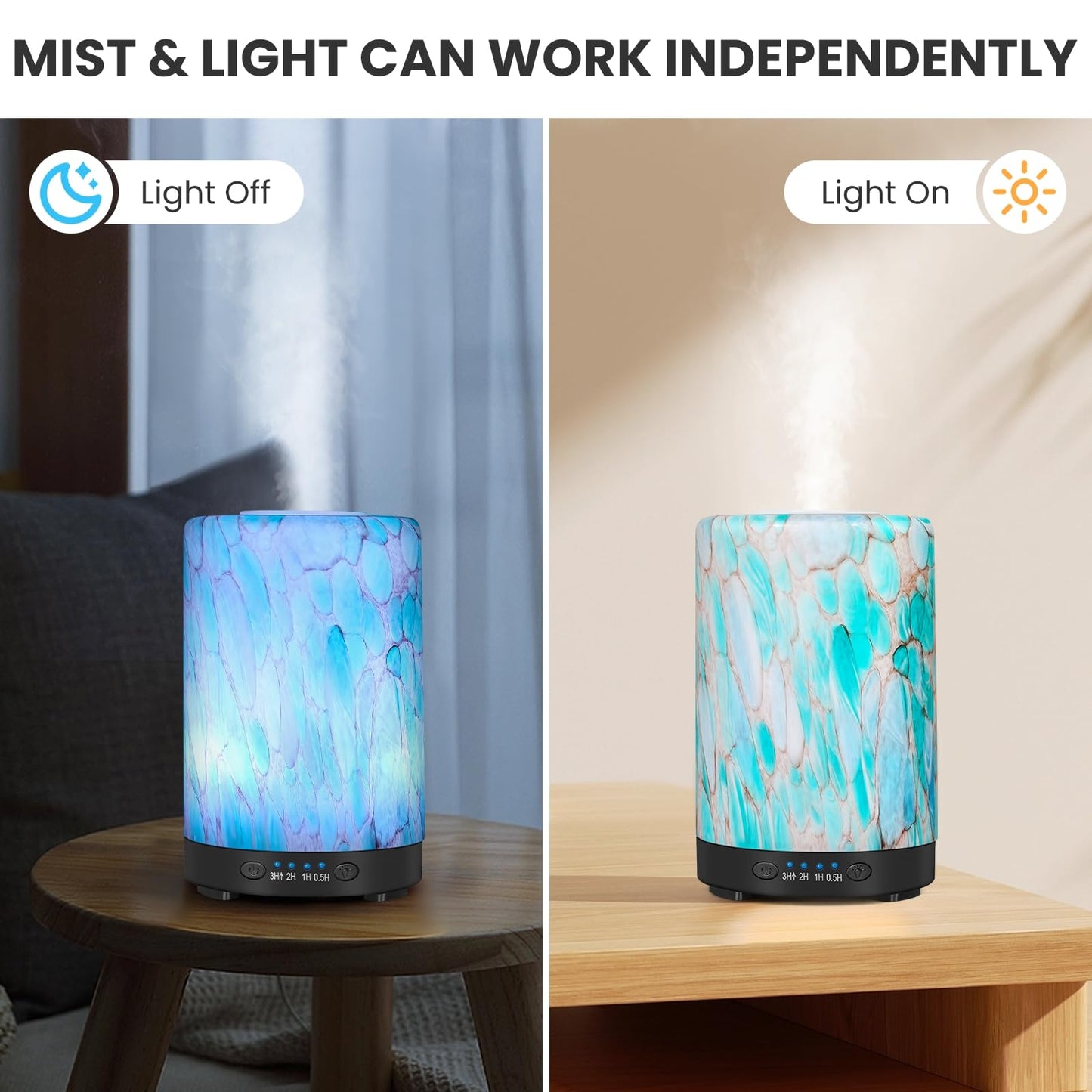 Essential Oil Diffuser 120 ml Glass Aromatherapy with 7 Color Lights & Auto Shut-Off
