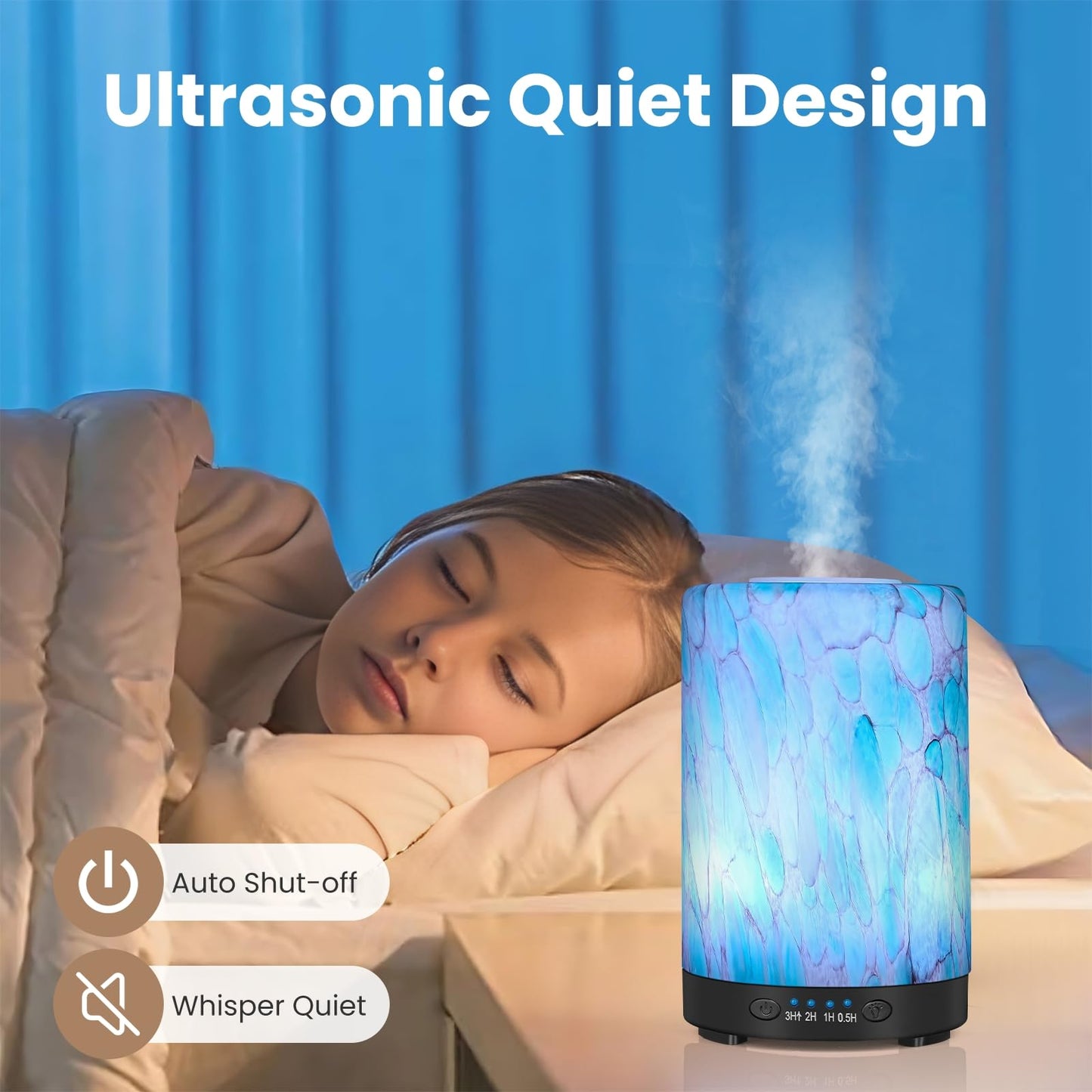 Essential Oil Diffuser 120 ml Glass Aromatherapy with 7 Color Lights & Auto Shut-Off