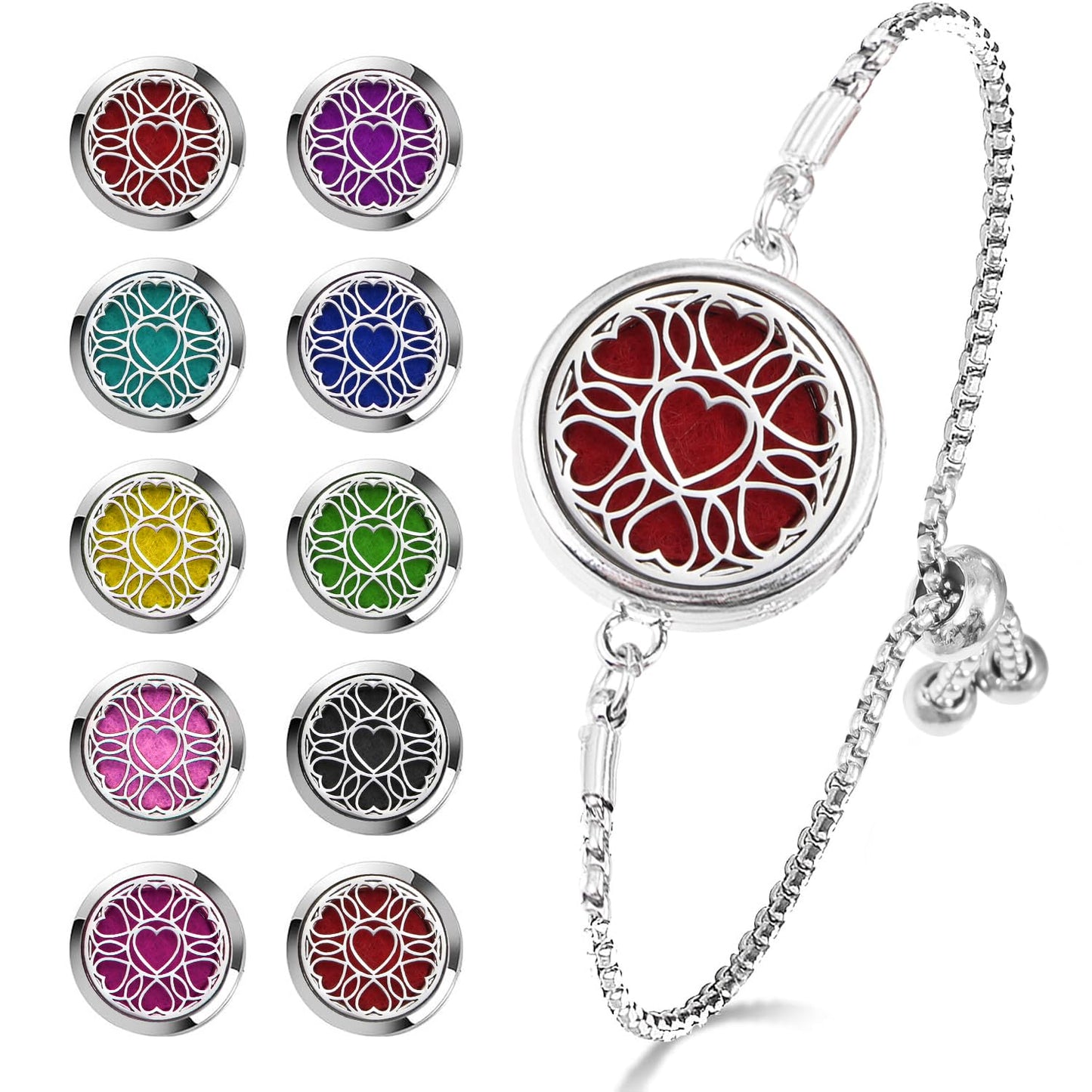 Essential Oil Diffuser Bracelet Aromatherapy Locket – Adjustable 316L Stainless Steel Heart | 10 Refill Pads