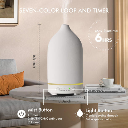 Essential Oil Diffuser Ceramic 150ml | 7-Color LED, Timer, Auto Shut-Off