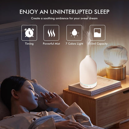 Essential Oil Diffuser Ceramic 150ml | 7-Color LED, Timer, Auto Shut-Off