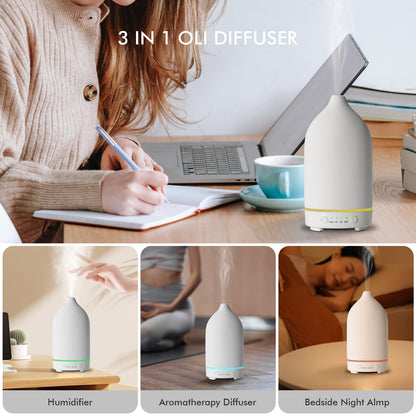 Essential Oil Diffuser Ceramic 150ml | 7-Color LED, Timer, Auto Shut-Off