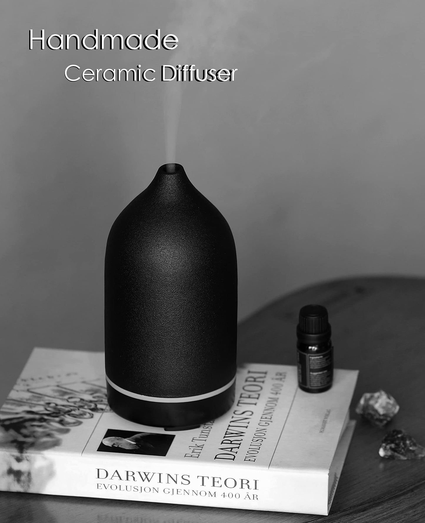Essential Oil Diffuser - Handcrafted Ceramic, Ultrasonic Diffuser with Night Light & Timer