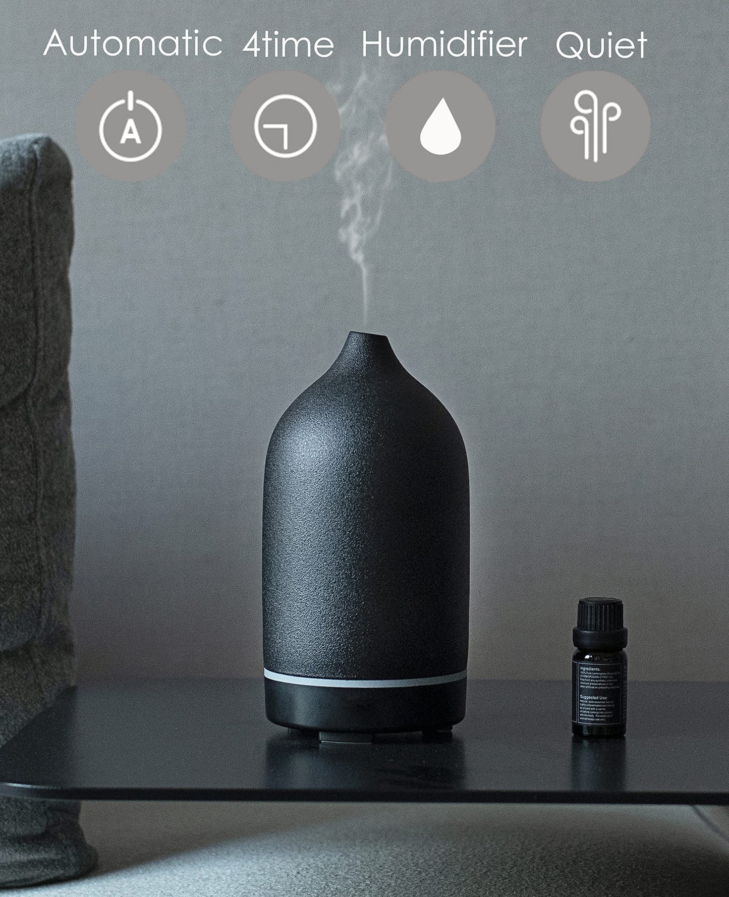 Essential Oil Diffuser - Handcrafted Ceramic, Ultrasonic Diffuser with Night Light & Timer