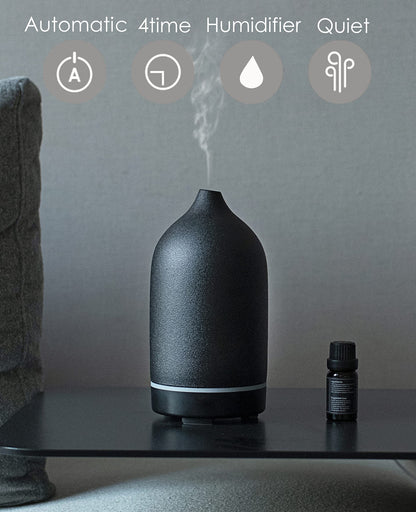 Essential Oil Diffuser - Handcrafted Ceramic, Ultrasonic Diffuser with Night Light & Timer