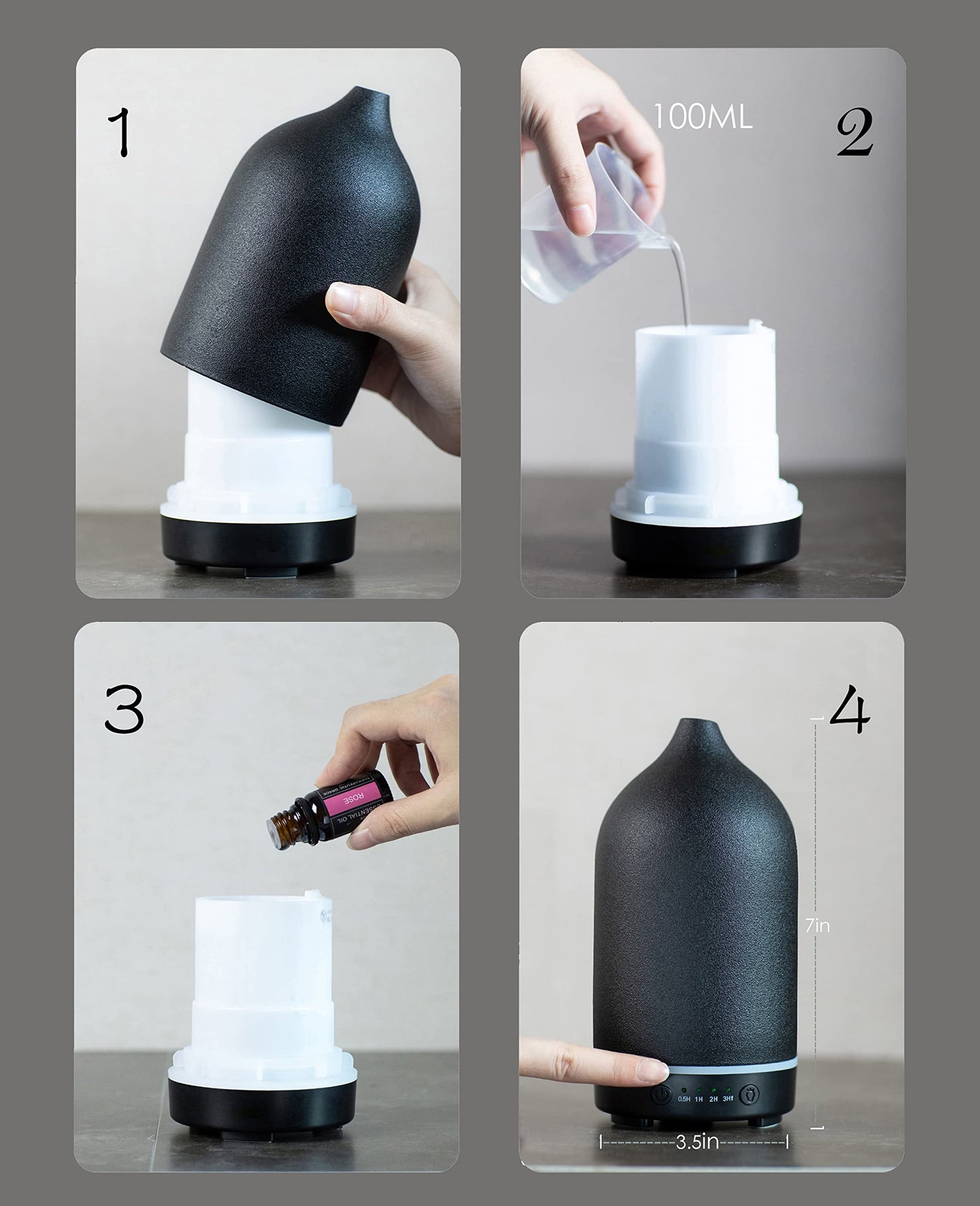 Essential Oil Diffuser - Handcrafted Ceramic, Ultrasonic Diffuser with Night Light & Timer