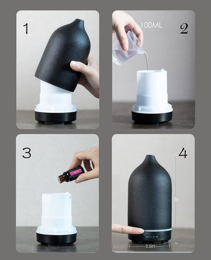 Essential Oil Diffuser - Handcrafted Ceramic, Ultrasonic Diffuser with Night Light & Timer