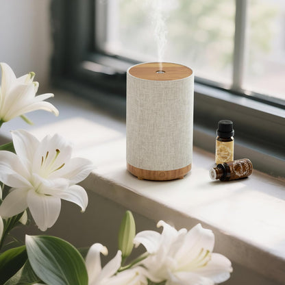 Fabric Cover Essential Oil Diffuser 120ml – SNOWSEN, 8 LED Lights, Auto Off