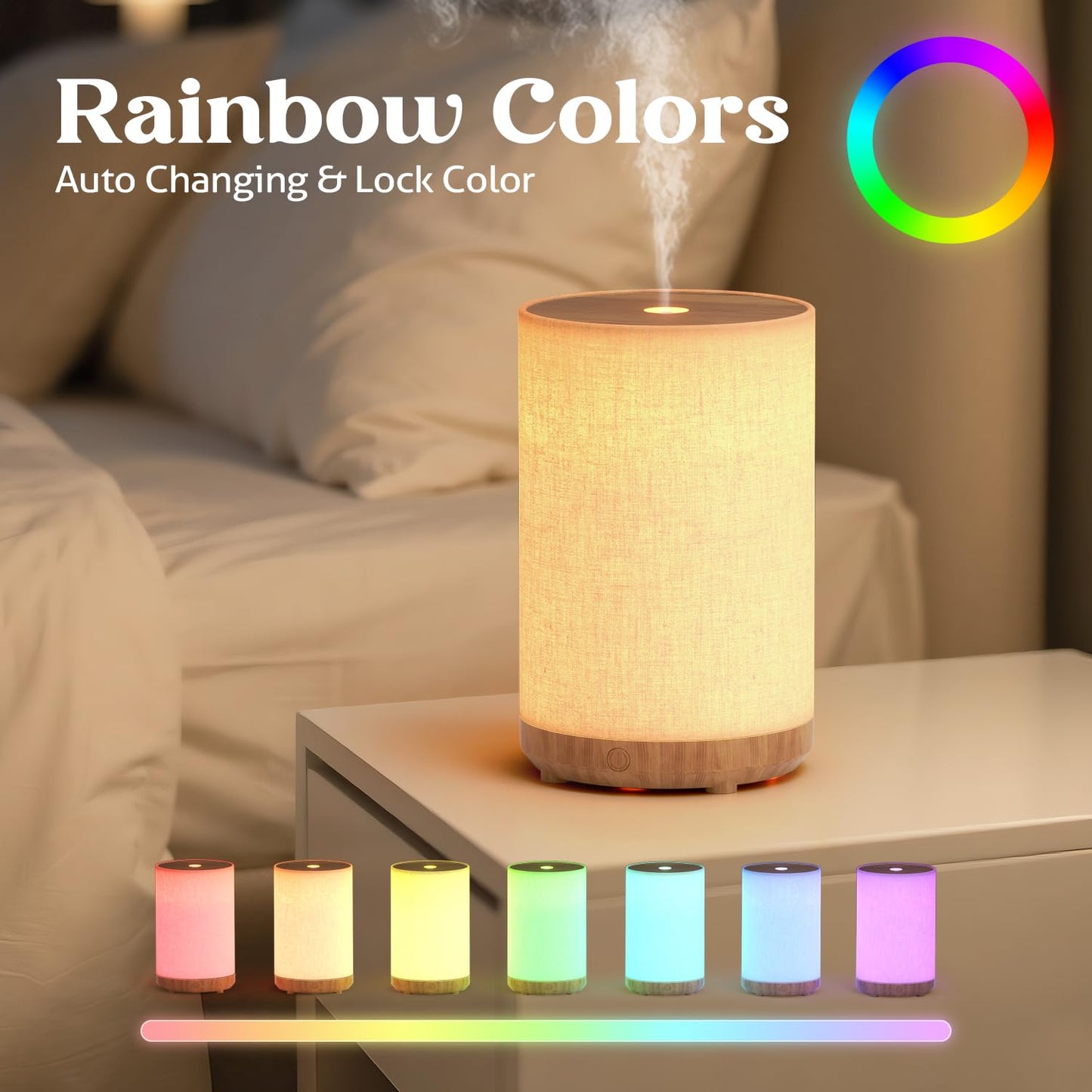 Fabric Cover Essential Oil Diffuser 120ml – SNOWSEN, 8 LED Lights, Auto Off