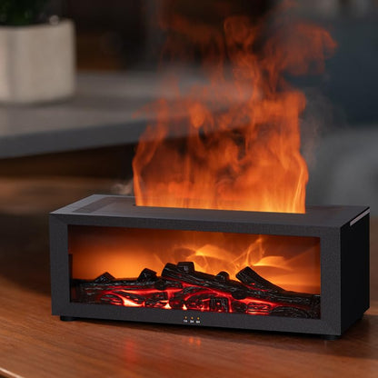 Essential Oil Diffuser Fireplace Flame – 7-Color LED, 150ml, Remote, Quiet Humidifier for Bedroom & Home Office | Fireplace Black