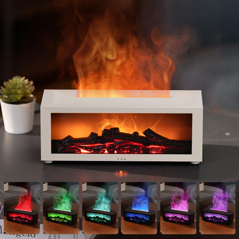 Essential Oil Diffuser Fireplace Flame – 7-Color LED, 150ml, Remote, Quiet Humidifier for Bedroom & Home Office | Fireplace Black