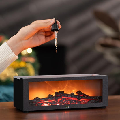 Essential Oil Diffuser Fireplace Flame – 7-Color LED, 150ml, Remote, Quiet Humidifier for Bedroom & Home Office | Fireplace Black