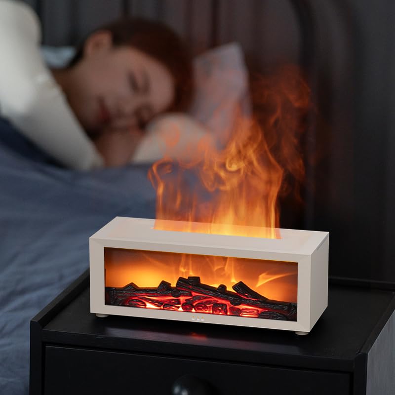 Essential Oil Diffuser Fireplace Flame – 7-Color LED, 150ml, Remote, Quiet Humidifier for Bedroom & Home Office | Fireplace Black