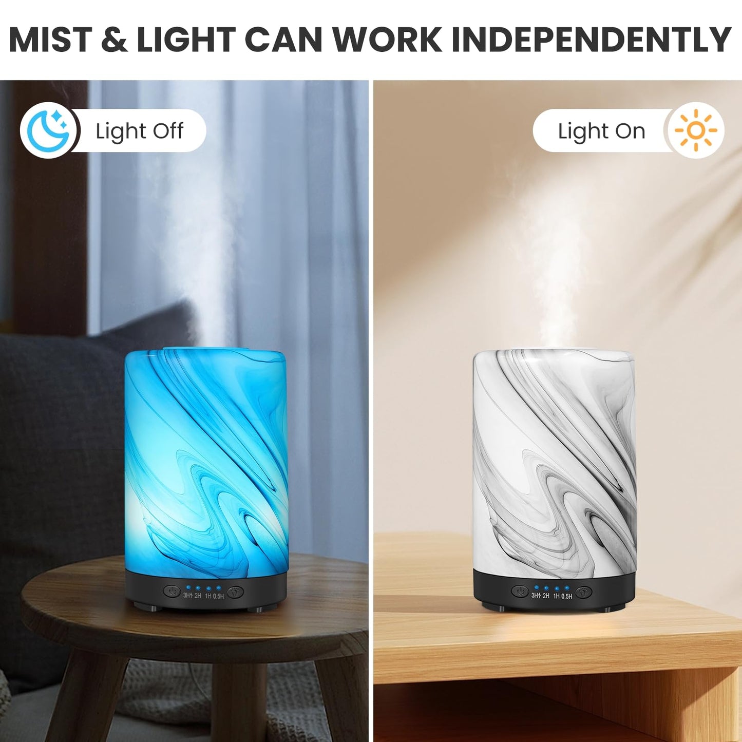 Glass Essential Oil Diffuser 120ml – Gray Wave, 7-Color Lights, Auto Shut-Off, 4 Timers