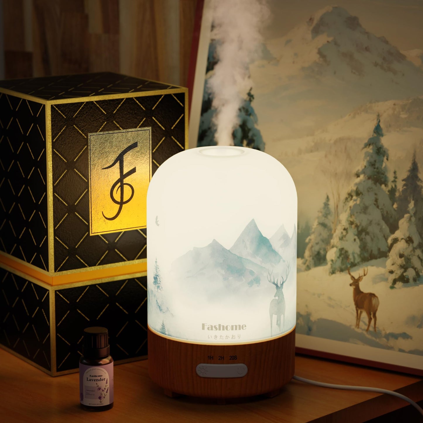Essential Oil Diffuser Hand Blown Glass 100ml – Auto Shut-Off, Ultrasonic Lavender
