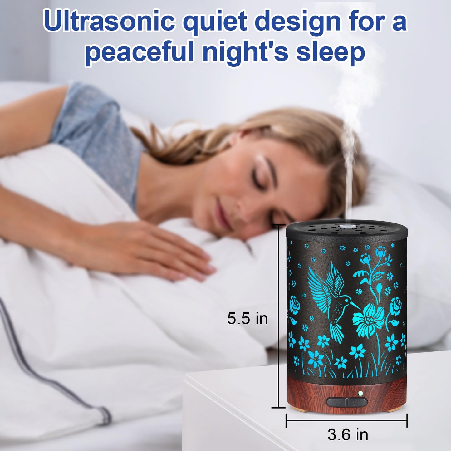 Essential Oil Diffuser with 7 Color Lights – Auto-Off, Cool Mist Humidifier | Home & Office | Hummingbird