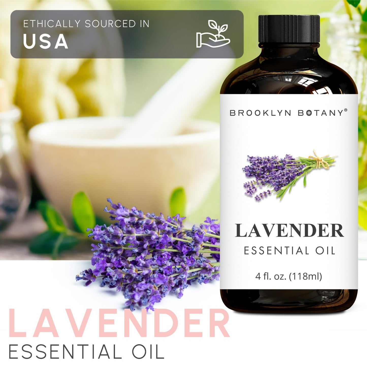 Brooklyn Botany Lavender Essential Oil – 4oz, 100% Pure & Natural, Premium Grade with Dropper
