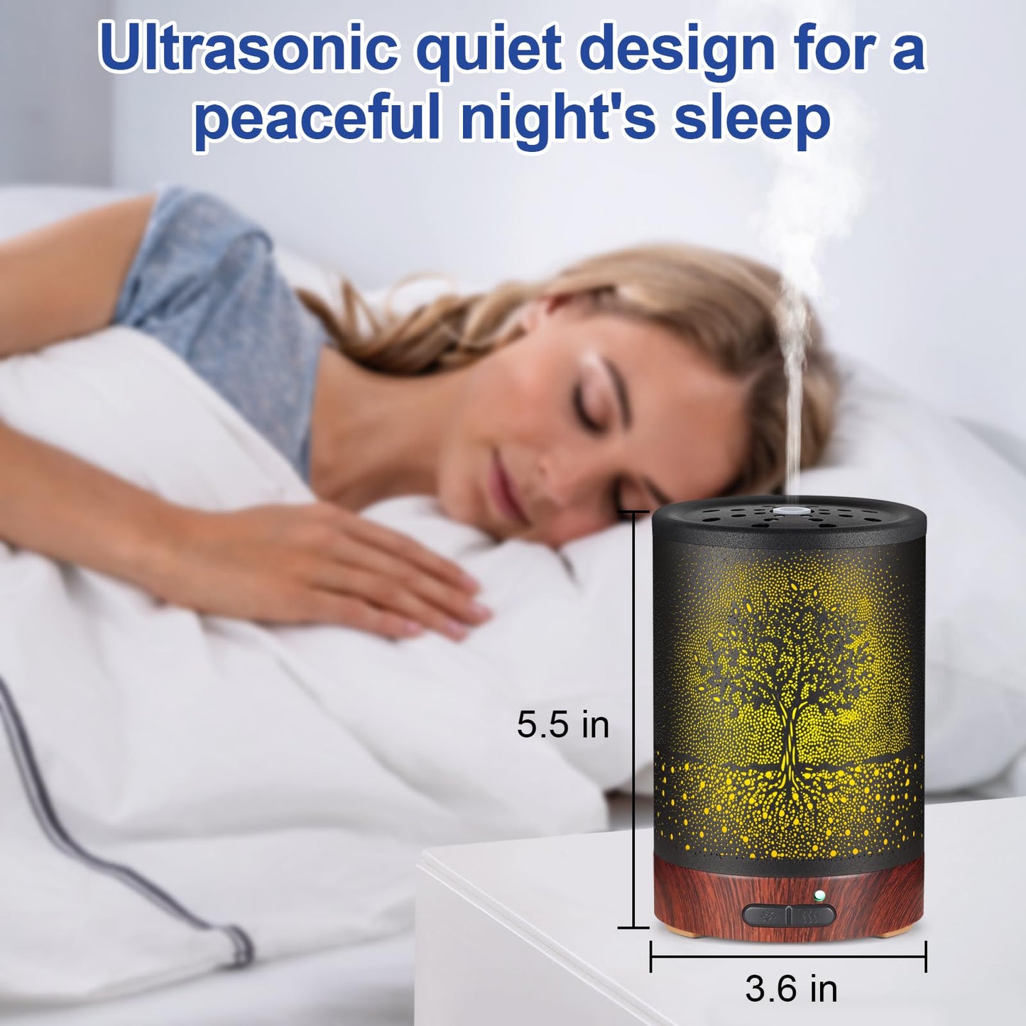 Essential Oil Diffuser - Aromatherapy Diffuser with 7 Color Lights, Auto-Off | Metal Cool Mist Humidifier for Home & Office