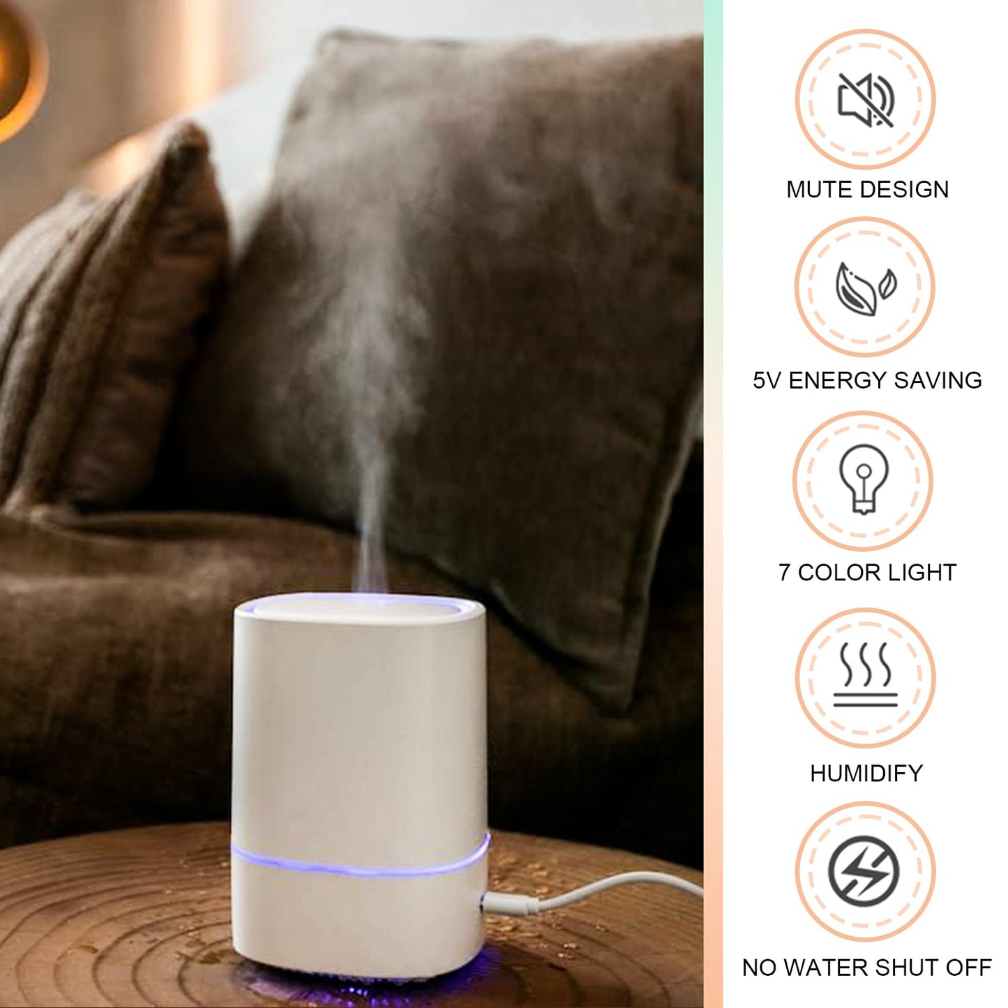 Essential Oil Diffuser USB 150ml Ultrasonic Humidifier with 7-Color LED