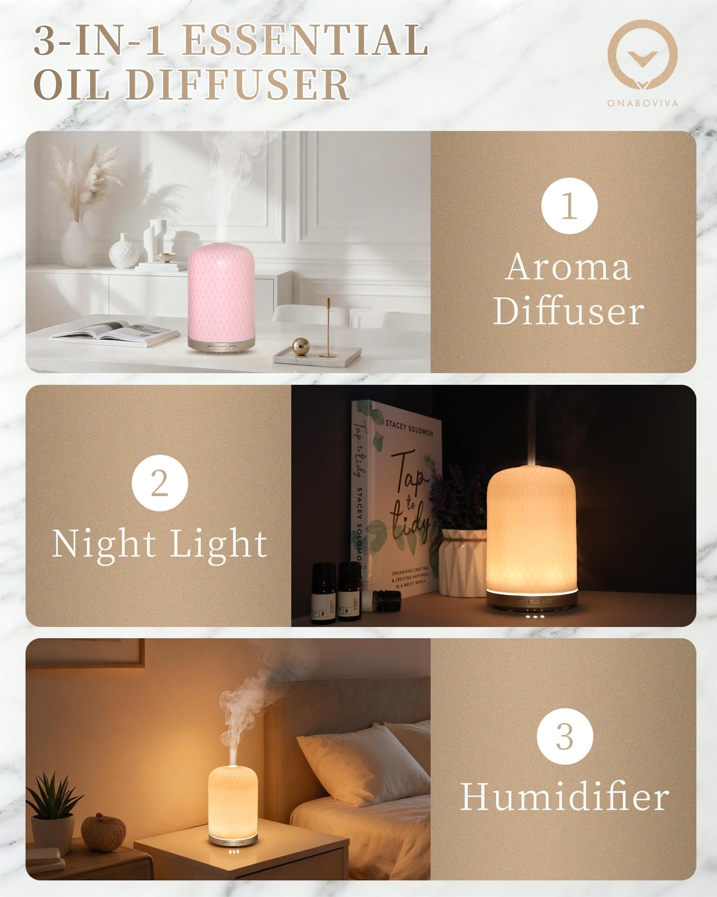 Essential Oil Diffuser for Home – 120ML Ceramic USB Diffuser, Pink