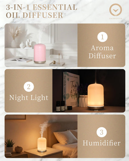 Essential Oil Diffuser for Home – 120ML Ceramic USB Diffuser, Pink