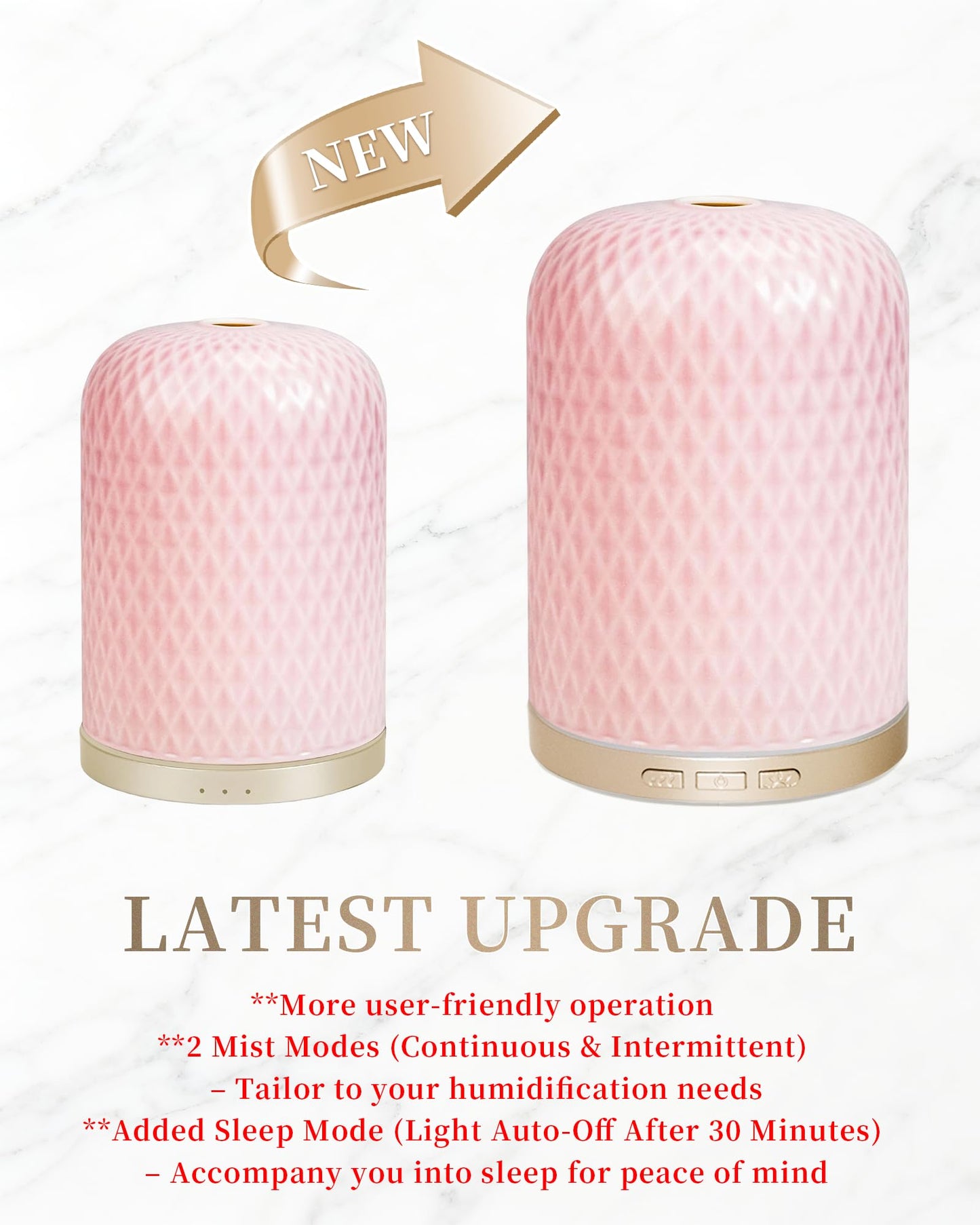 Essential Oil Diffuser for Home – 120ML Ceramic USB Diffuser, Pink