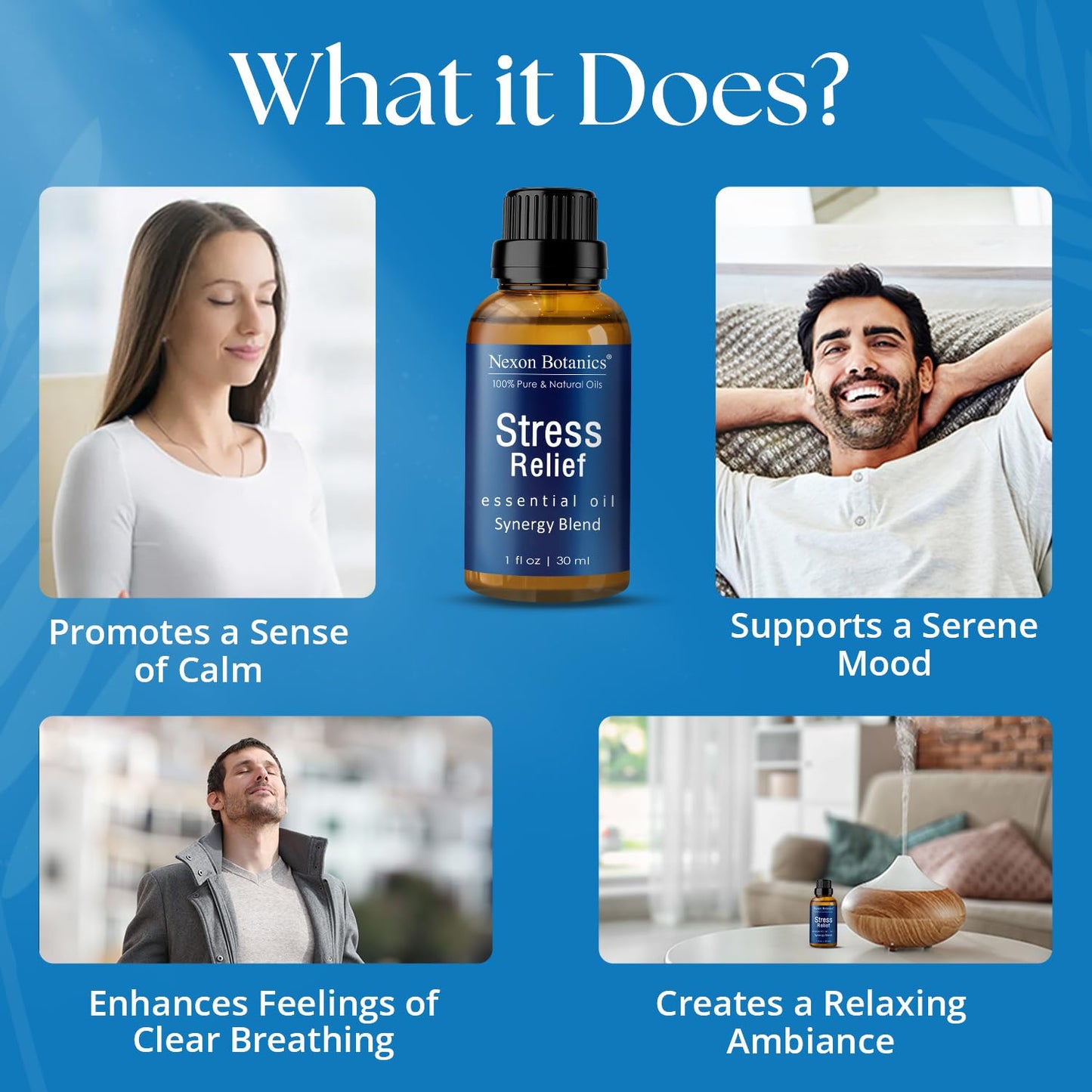 Stress Relief Essential Oil Blend 30 ml – Calm Diffuser Oil | Nexon Botanics