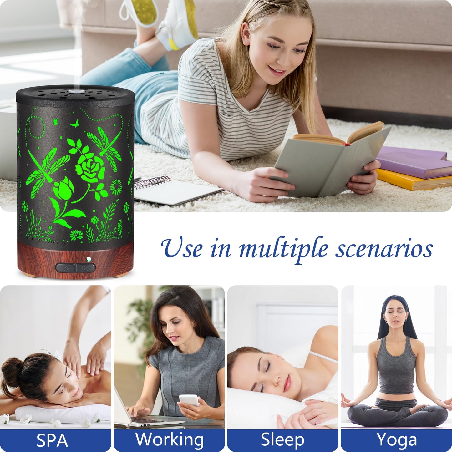 Essential Oil Diffuser - Aromatherapy with 7 Color Lights | Auto-Off Cool Mist Humidifier