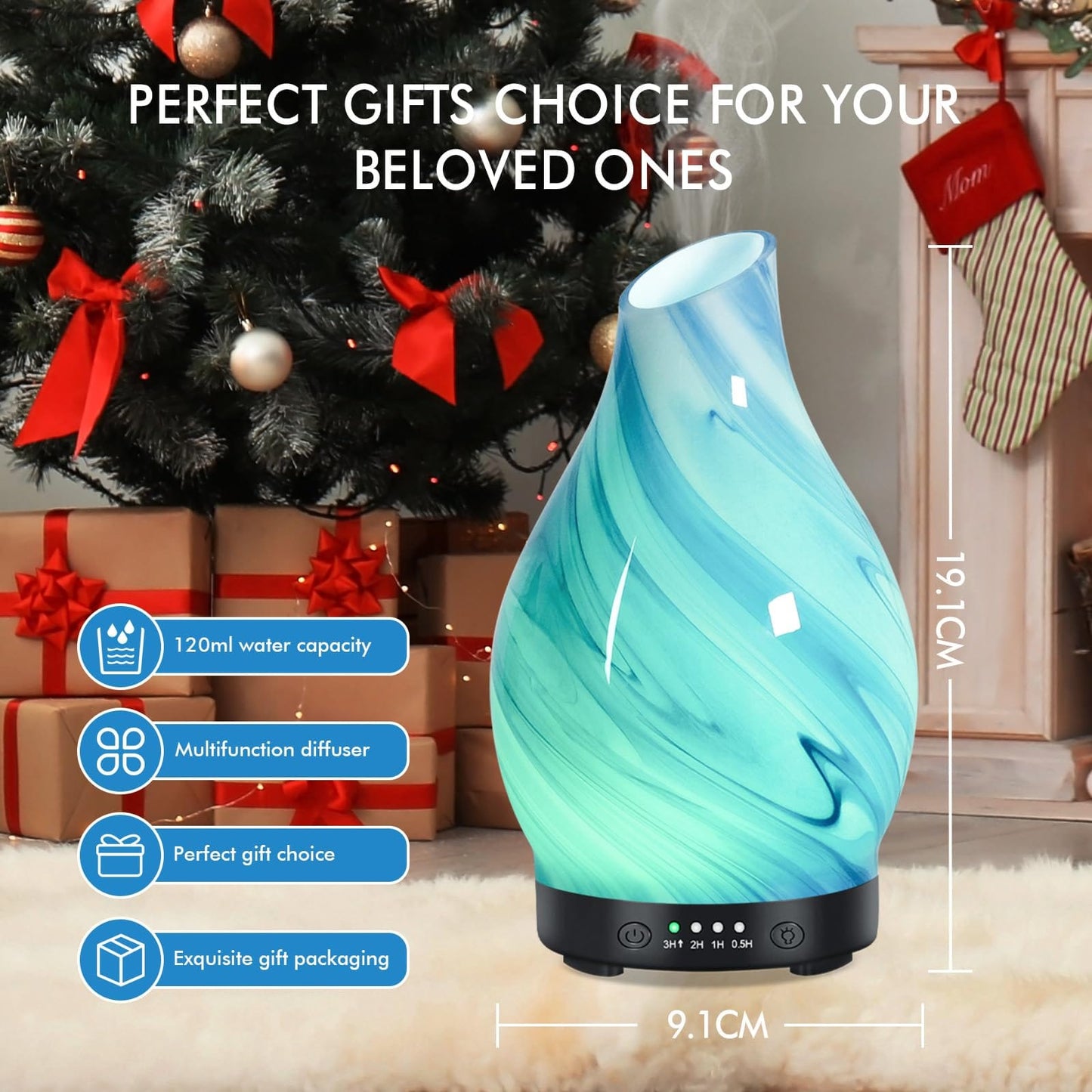 Essential Oil Diffuser for Home – Glass Aromatherapy Diffuser, 4 Timers, 120ML