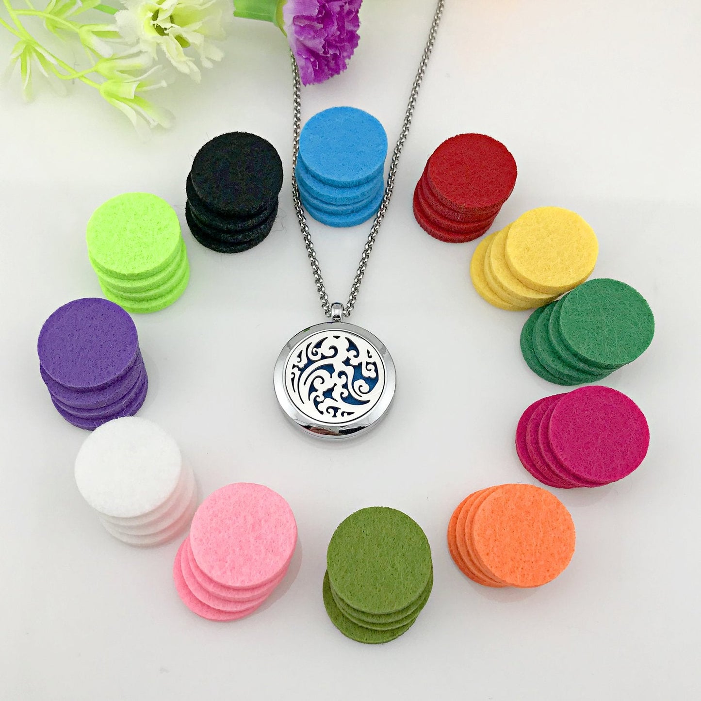 Essential Oil Necklace Diffuser - Family Tree of Life Pendant (49 Refill Pads) | Cloud Diffuser Locket