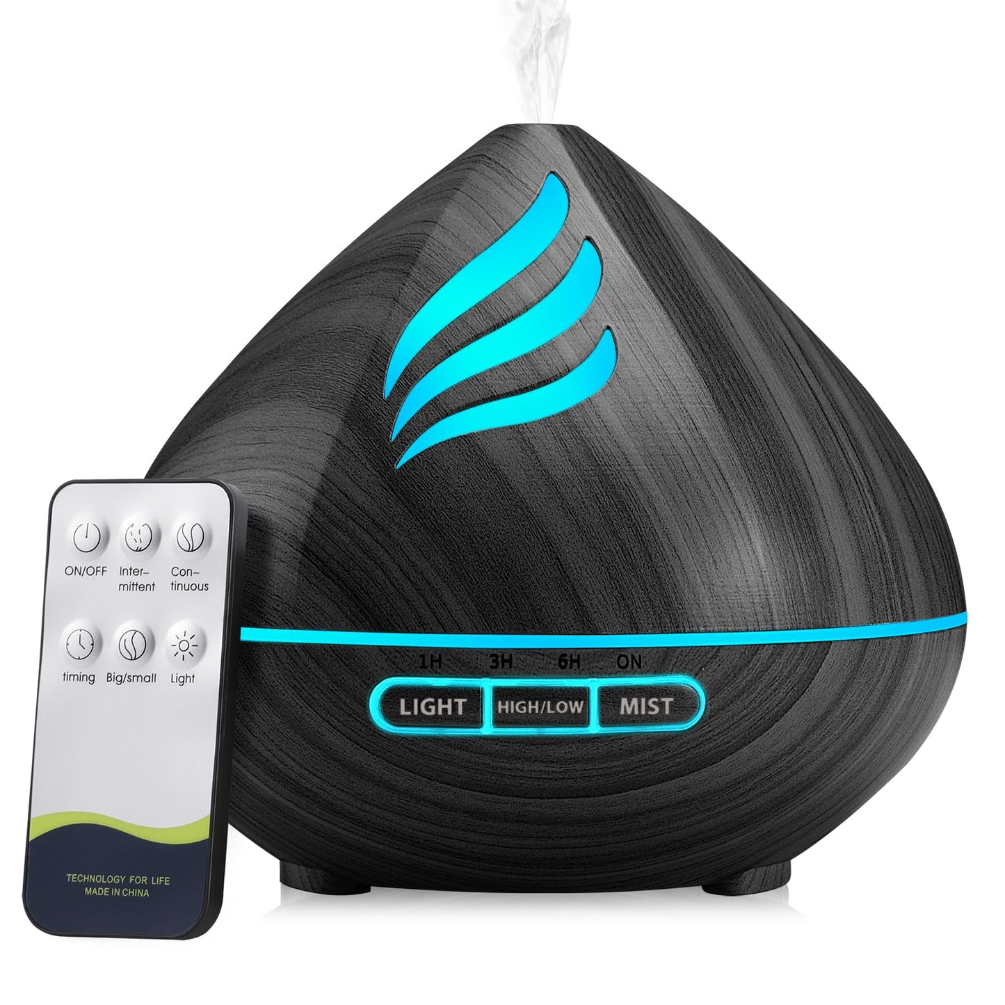 Essential Oil Scent Diffuser 500ML with Remote – 14 Color LED Lights, Auto-Off, Quiet Humidifier (Black)