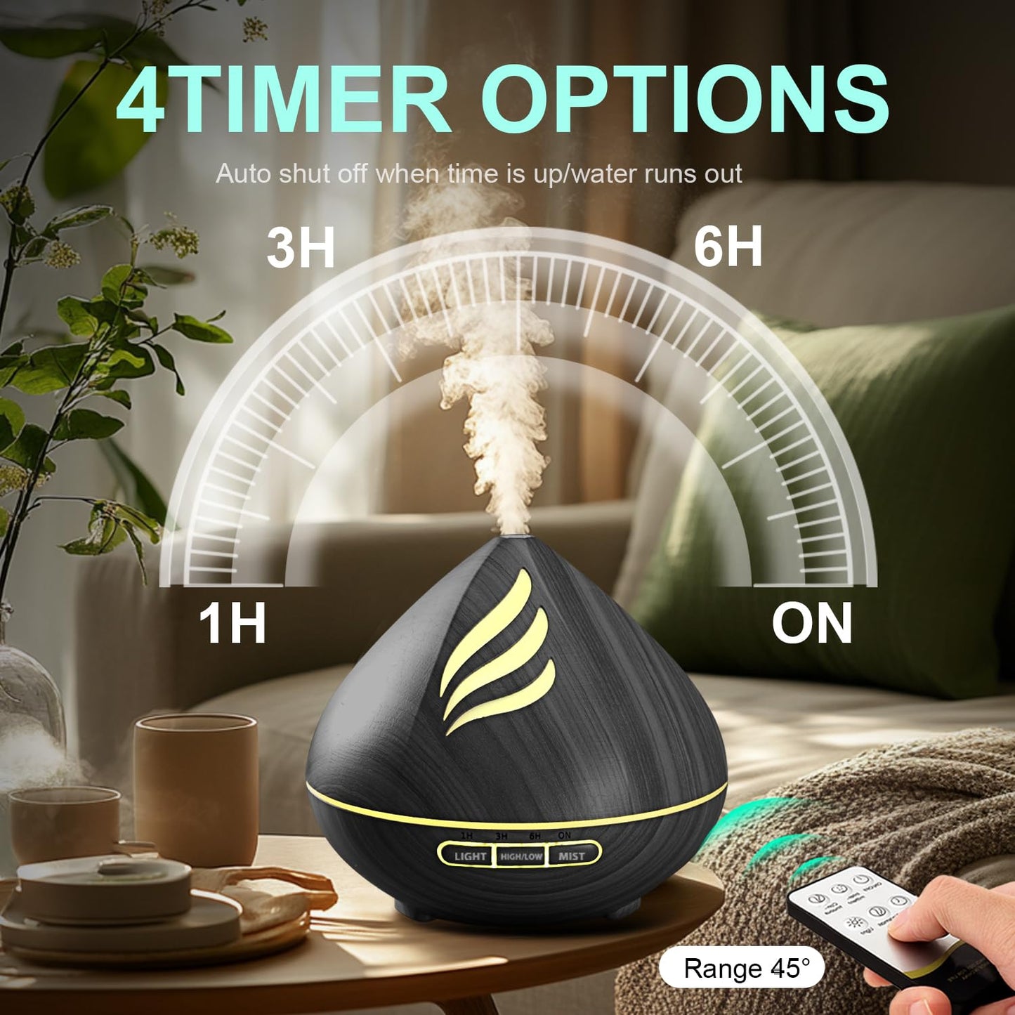 Essential Oil Scent Diffuser 500ML with Remote – 14 Color LED Lights, Auto-Off, Quiet Humidifier (Black)