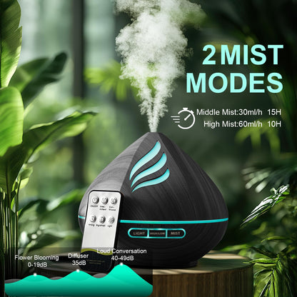 Essential Oil Scent Diffuser 500ML with Remote – 14 Color LED Lights, Auto-Off, Quiet Humidifier (Black)