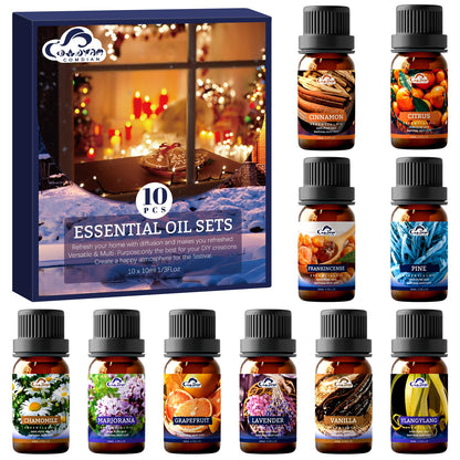 Essential Oil Set – 10 Pcs Diffuser Oils for Home & Aromatherapy | Frankincense, Lavender, Vanilla, Cinnamon, Chamomile