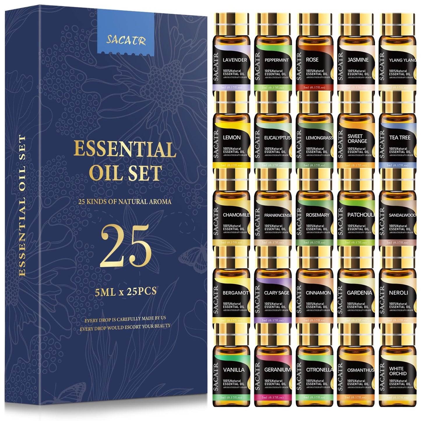 Essential Oil Set 25x5ml – Natural Oils Gift Set for Diffuser & DIY