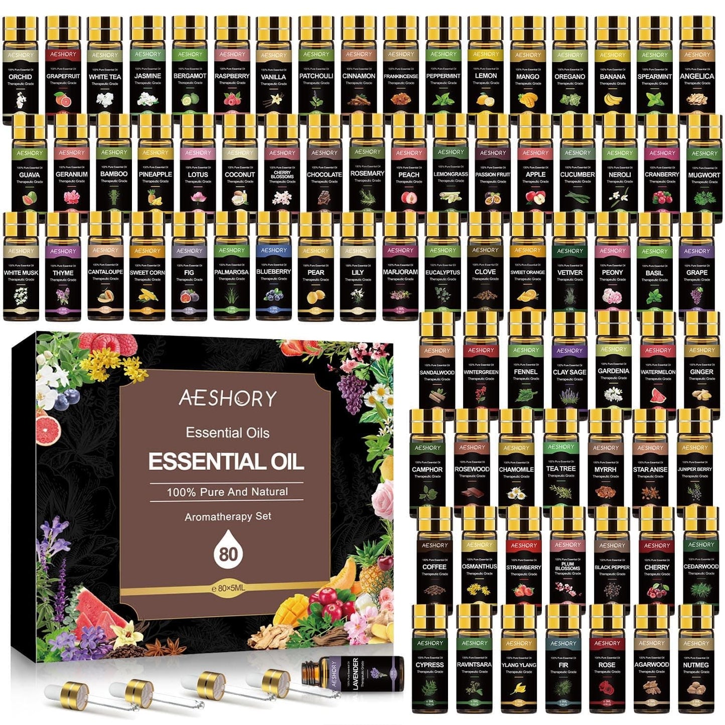Essential Oil Set 80 Pcs - 100% Natural Essential Oils Kit | Diffuser, Massage, Soap & Bath Bombs (80x5ml) Christmas Gift