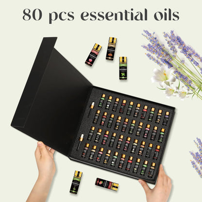 Essential Oil Set 80 Pcs - 100% Natural Essential Oils Kit | Diffuser, Massage, Soap & Bath Bombs (80x5ml) Christmas Gift