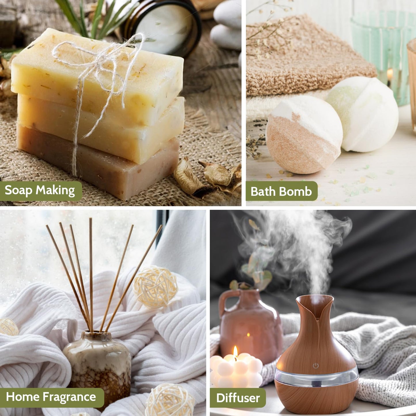 Essential Oil Set - Top 6 Aromatherapy Diffuser Oils (Peppermint, Lavender, Lemongrass, Eucalyptus, Rosemary, Tea Tree) 10ml