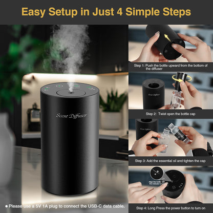 Waterless Essential Oil Diffuser Starter Kit - 2 Pack, Battery Operated, No Water Needed, 3x20ml Oils, Matte Black
