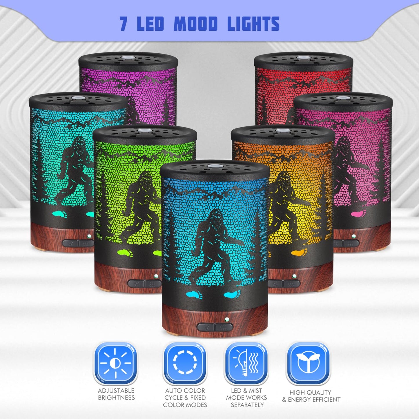 Essential Oils Diffuser | 7-Color LED Night Light | Auto-Off | Bigfoot Metal Humidifier
