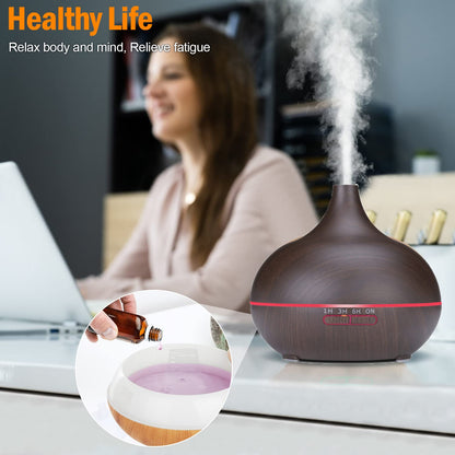 550ml Aroma Diffuser for Essential Oils – Large Room, Ultra Quiet Ultrasonic Humidifier with 7-Color LED