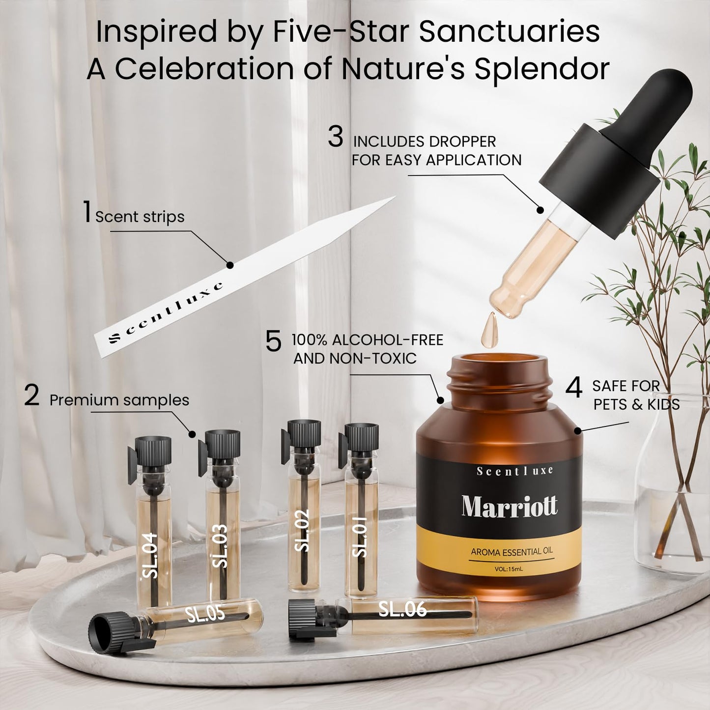 Essential Oils and Hotel Diffuser Oil Inspired Marriott Hotel – Bitter Orange, Jasmine and Lily of the Valley Blend | 15mL Glass Bottle